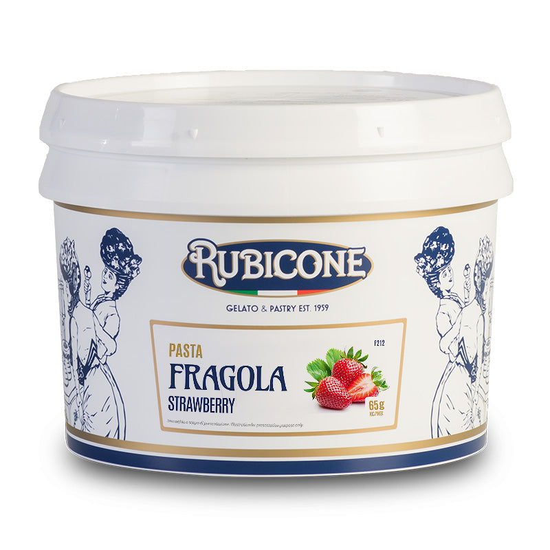 Rubicone strawberry paste, 3 KG bucket on a white background