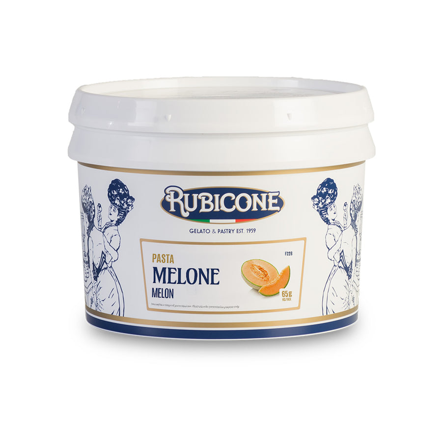 3 KG bucket of Rubicone melon paste on a white background