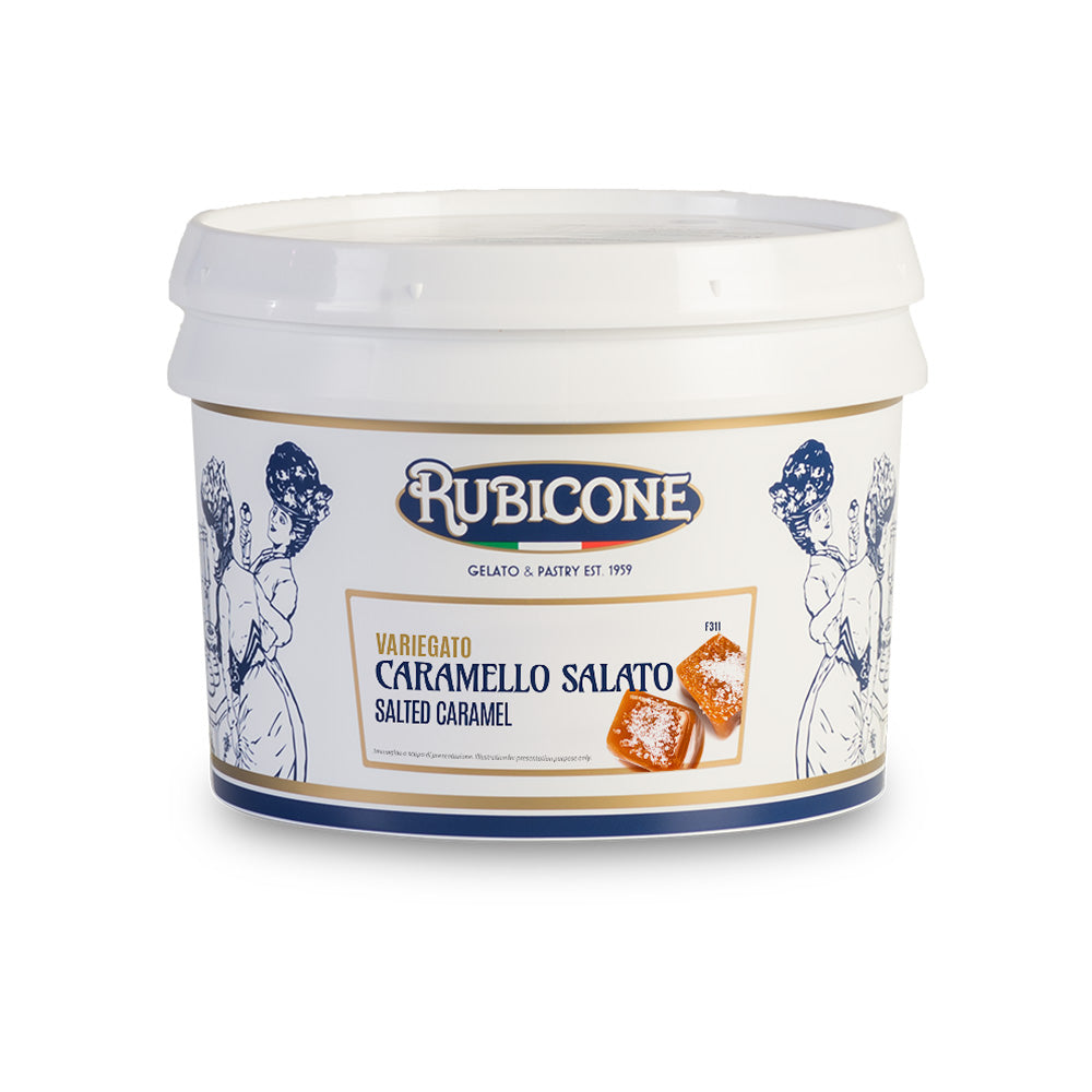 3 KG Bucket of Rubicone Salted Caramel Sundae Dessert Topping - Variegato Caramello Salato - on a white background