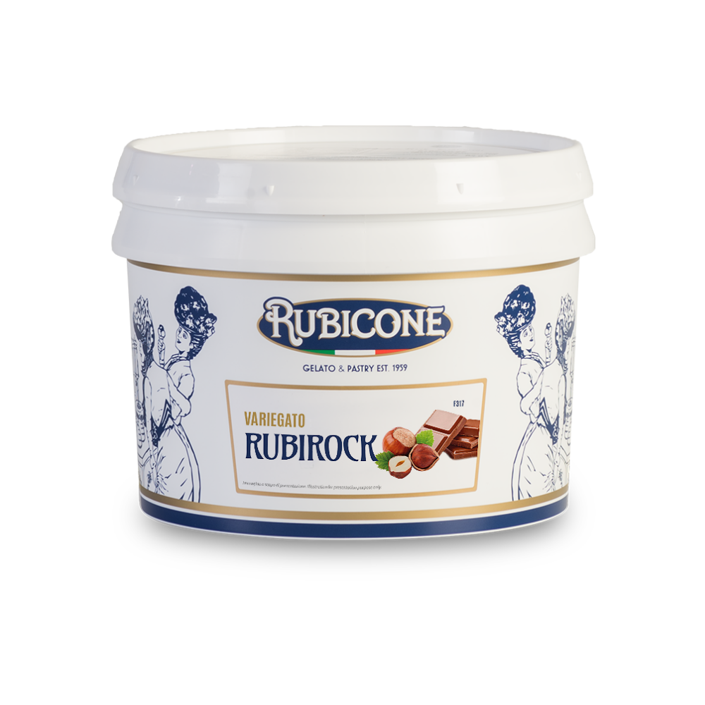 3 KG bucket of Rubicone Rubi Rock sundae dessert topping - variegato rubi rock - choco hazelnut sauce with hazelnut grain
