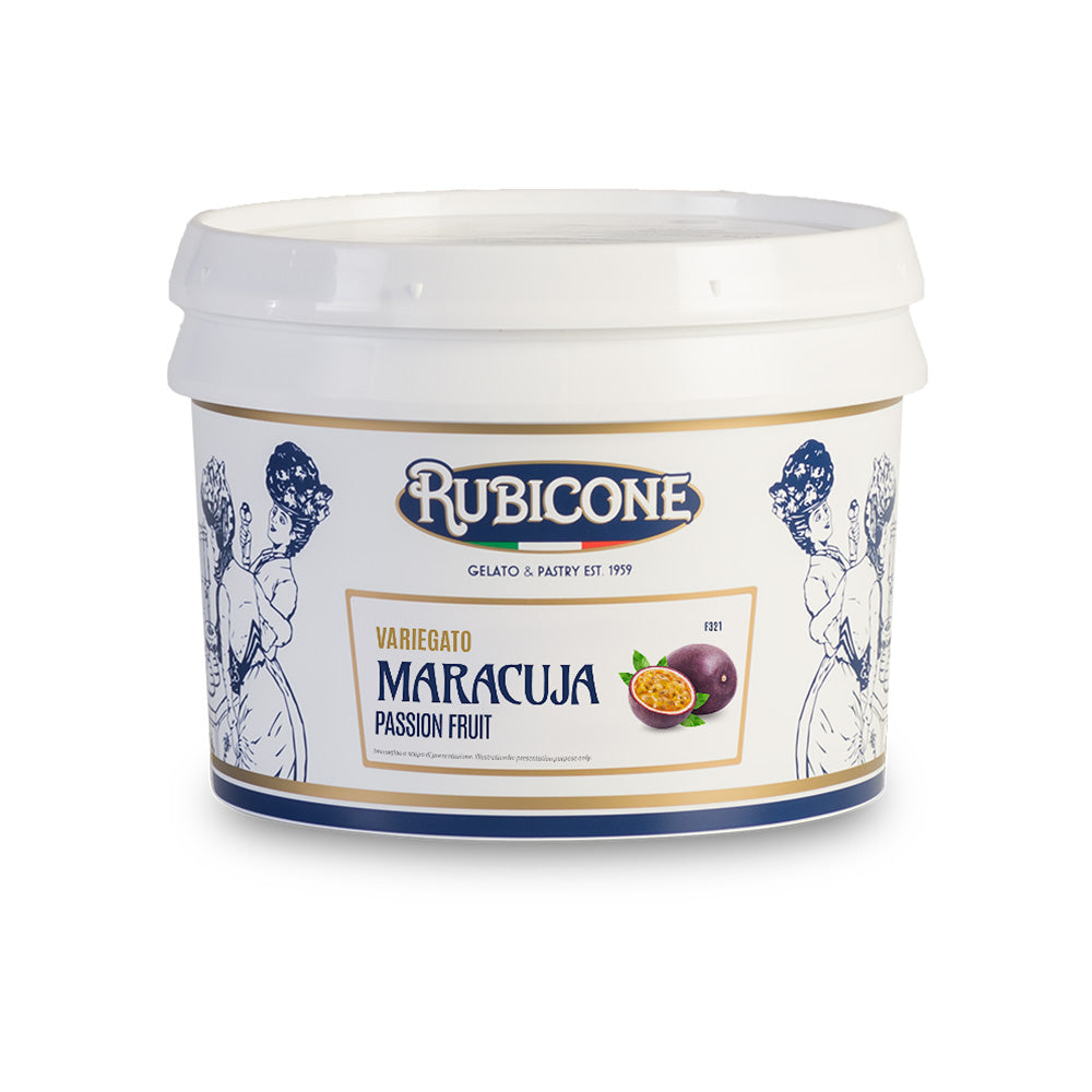 Rubicone Passion Fruit Sundae Dessert Topping, 3 KG bucket on a white background