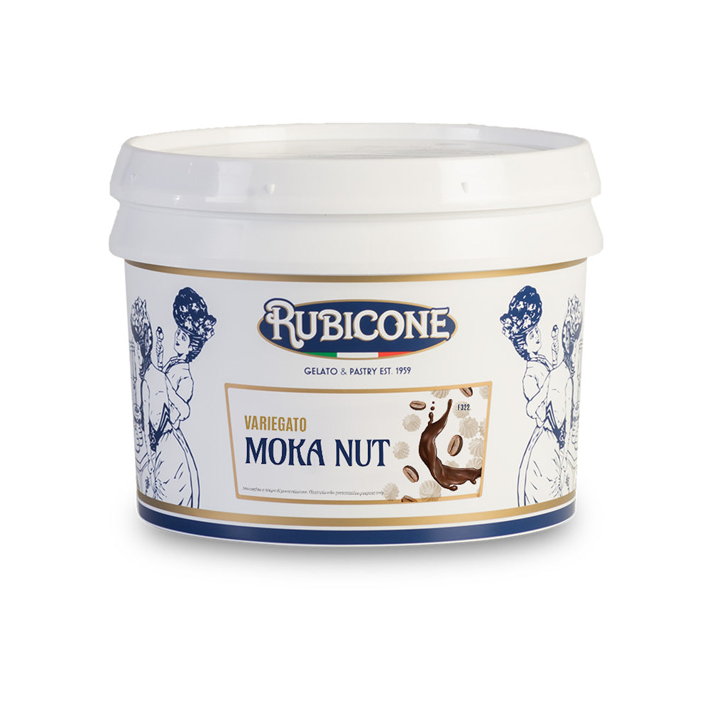 3 KG Bucket of Moka Nut sundae dessert topping and sauce - Variegato Moka Nut - on a white background
