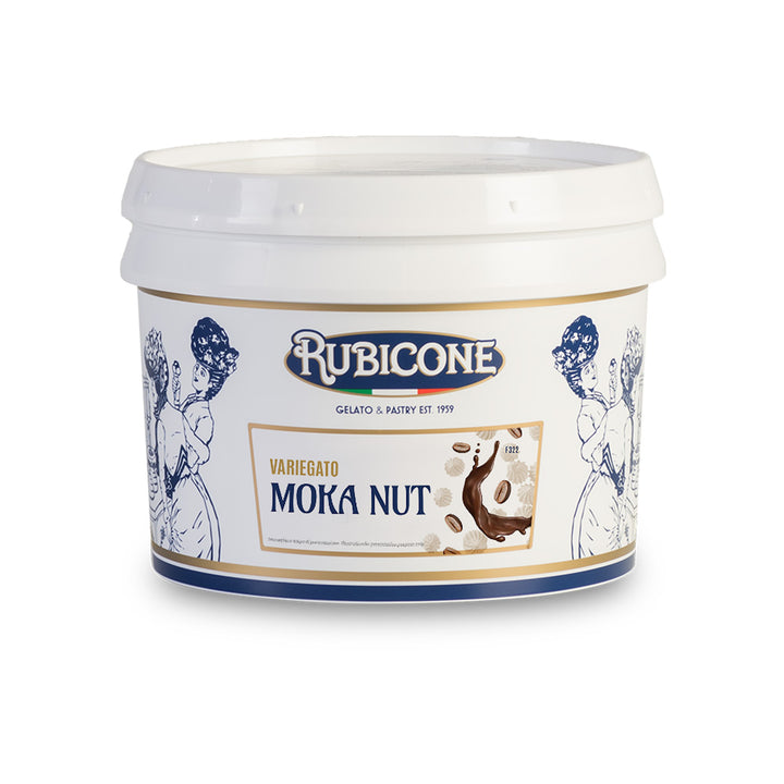3 KG Bucket of Moka Nut sundae dessert topping and sauce - Variegato Moka Nut - on a white background