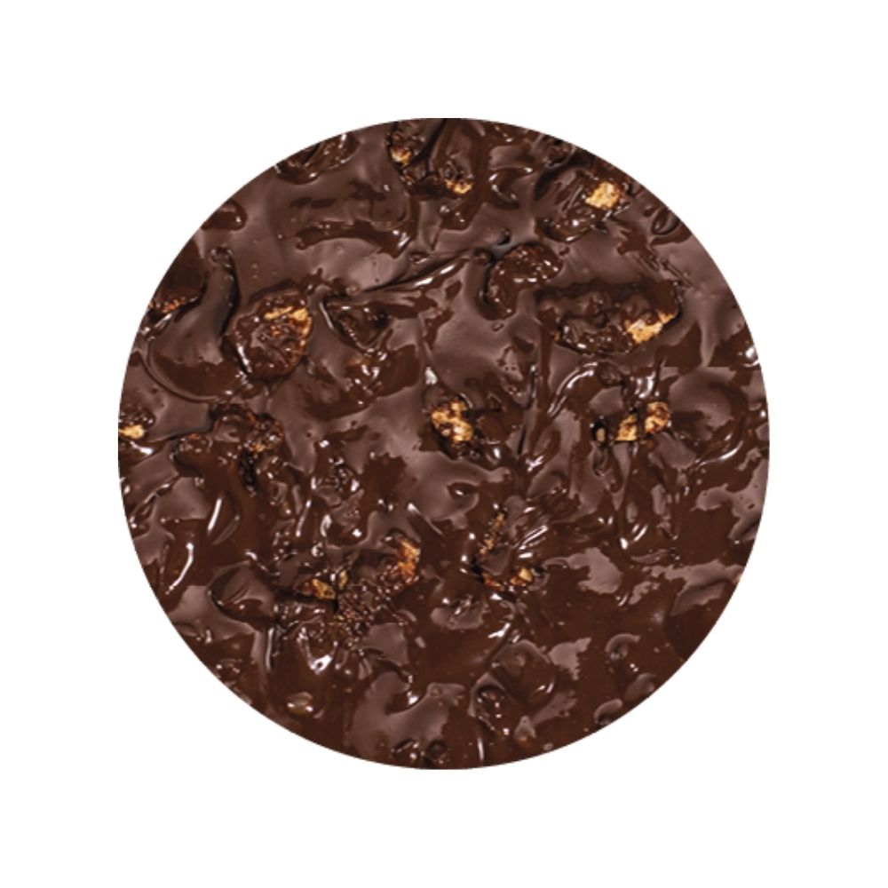 Texture Image of Rubicone Choco Flakes sundae dessert topping on a white background