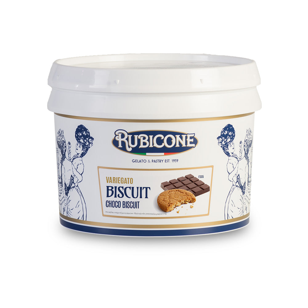3 KG Bucket of Rubicone Choco Biscuit Sundae Dessert Topping - Variegato Choco Biscuit - on a white background