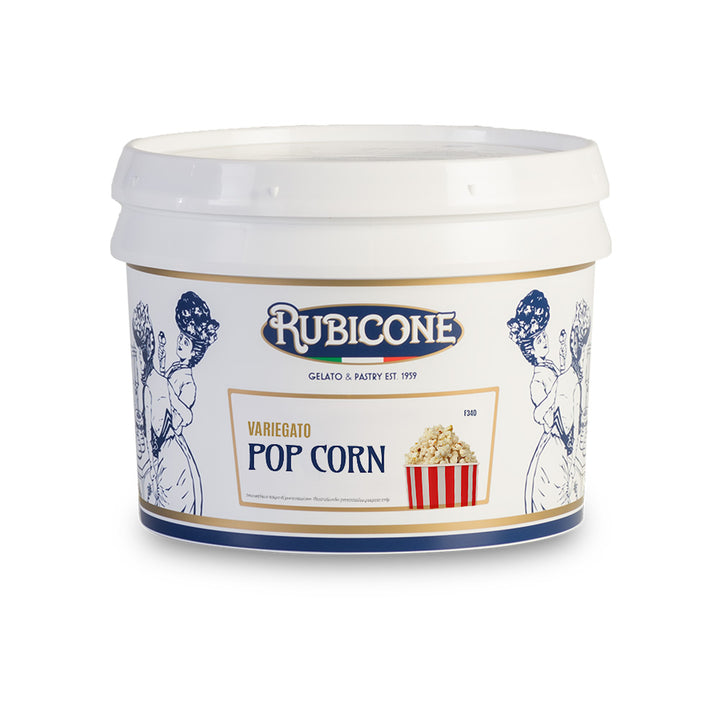 3 KG bucket of Rubicone Popcorn Variegato - Popcorn sundae dessert topping, rippling sauce - on a white background