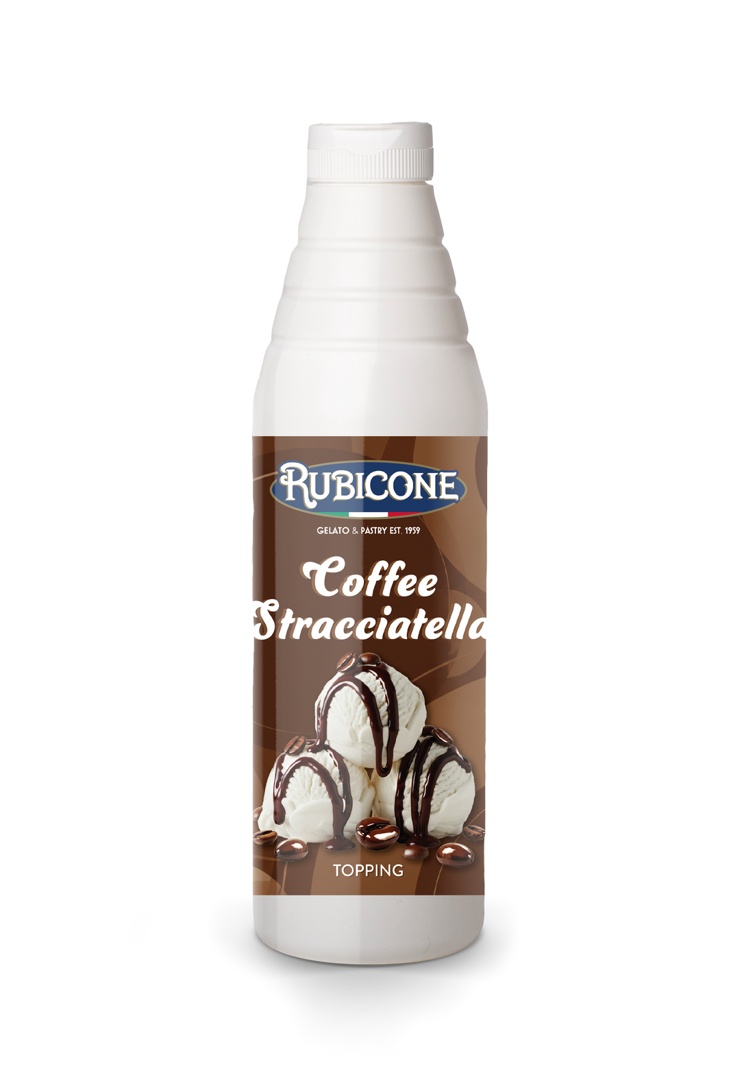 Rubicone Coffee Stracciatella topping bottle on a white background