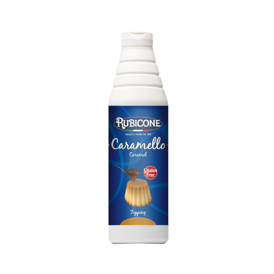 Rubicone Caramel Dessert Topping 1 KG Squeeze Bottle on a white background