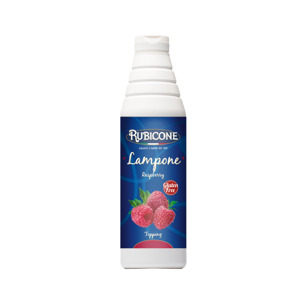 Rubicone raspberry topping 1 KG bottle on a white background