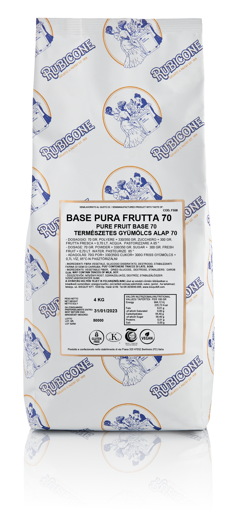 Rubicone Pure Fruit Base 70, 4 KG bag on a transparent background