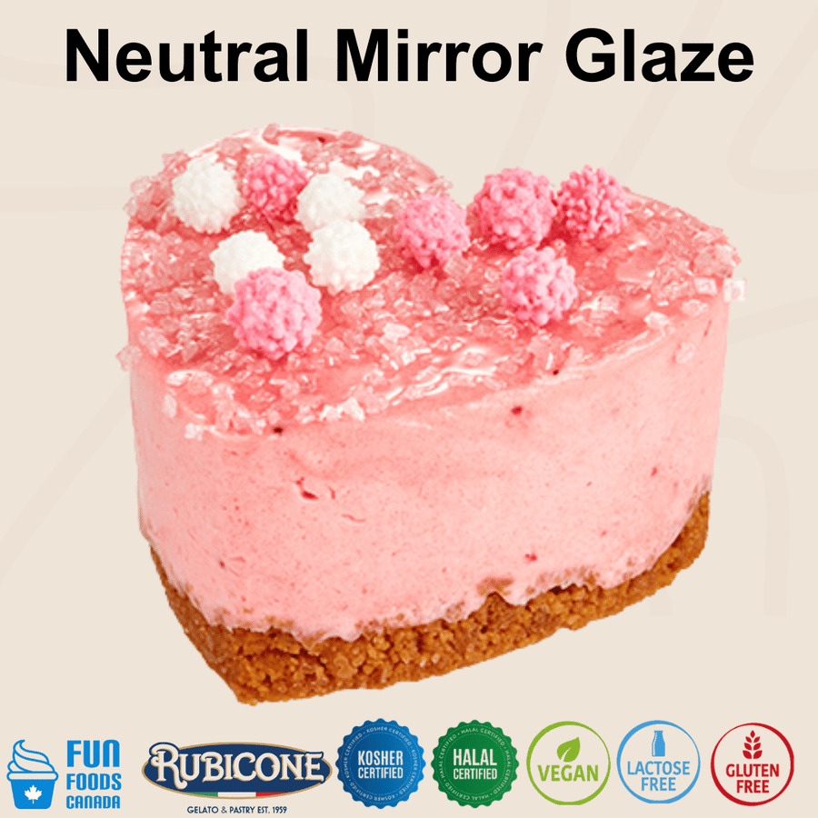 Rubicone Neutral Mirror Glaze for cakes and pastry desserts, providing a smooth, glossy finish while preserving the dessert’s colour and appearance. Kosher, Halal, Vegan, Lactose-Free and Gluten-Free certified.
