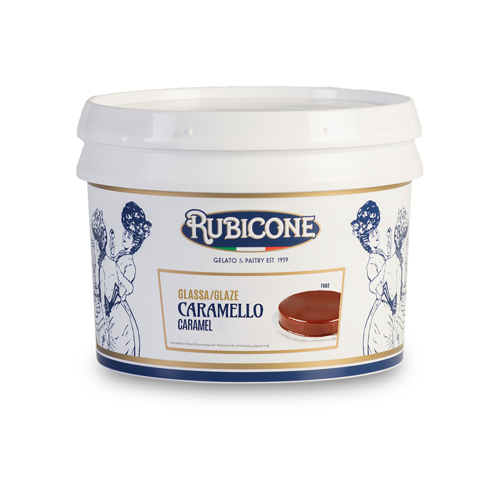 Rubicone Caramel Mirror Glaze 3.5 KG bucket on a white background