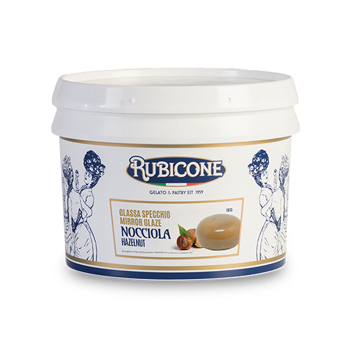 3.5 KG bucket of Rubicone Hazelnut Mirror Glaze on a white background