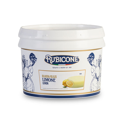 3.5 KG bucket of Rubicone lemon glaze on a white background