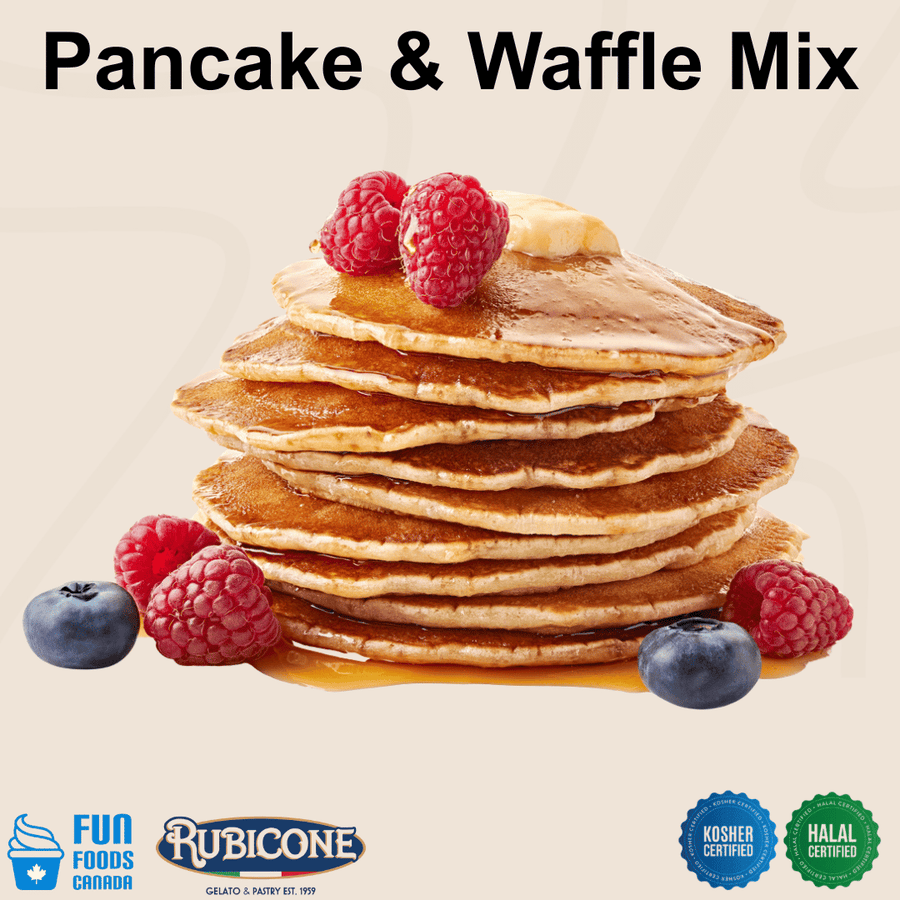 Rubicone Pancake & Waffle Mix for preparing golden pancakes and waffles with a soft, fluffy texture. Kosher and Halal certified.
