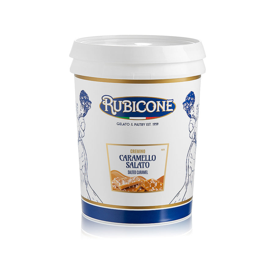 5 KG Bucket of Rubicone Salted Caramel Cremino on a white background