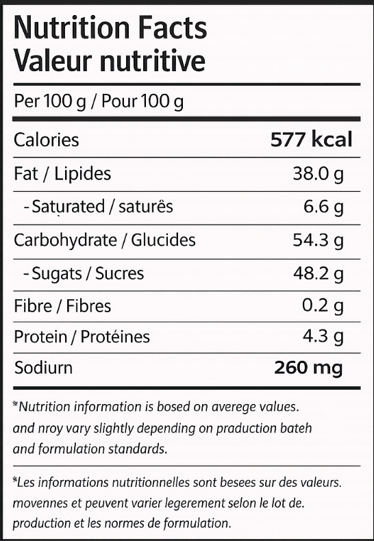 Nutrition Facts label for Cremino Speculoos