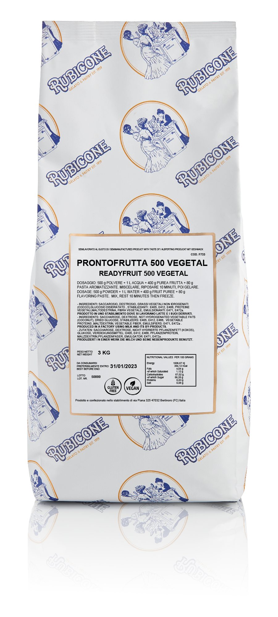 Ready Fruit 500 Vegetal Gelato Fruit Base - 3 KG Bag on a transparent background - Rubicone Canada