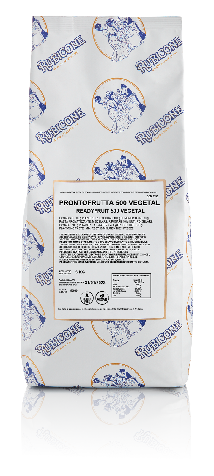 Ready Fruit 500 Vegetal Gelato Fruit Base - 3 KG Bag on a transparent background - Rubicone Canada