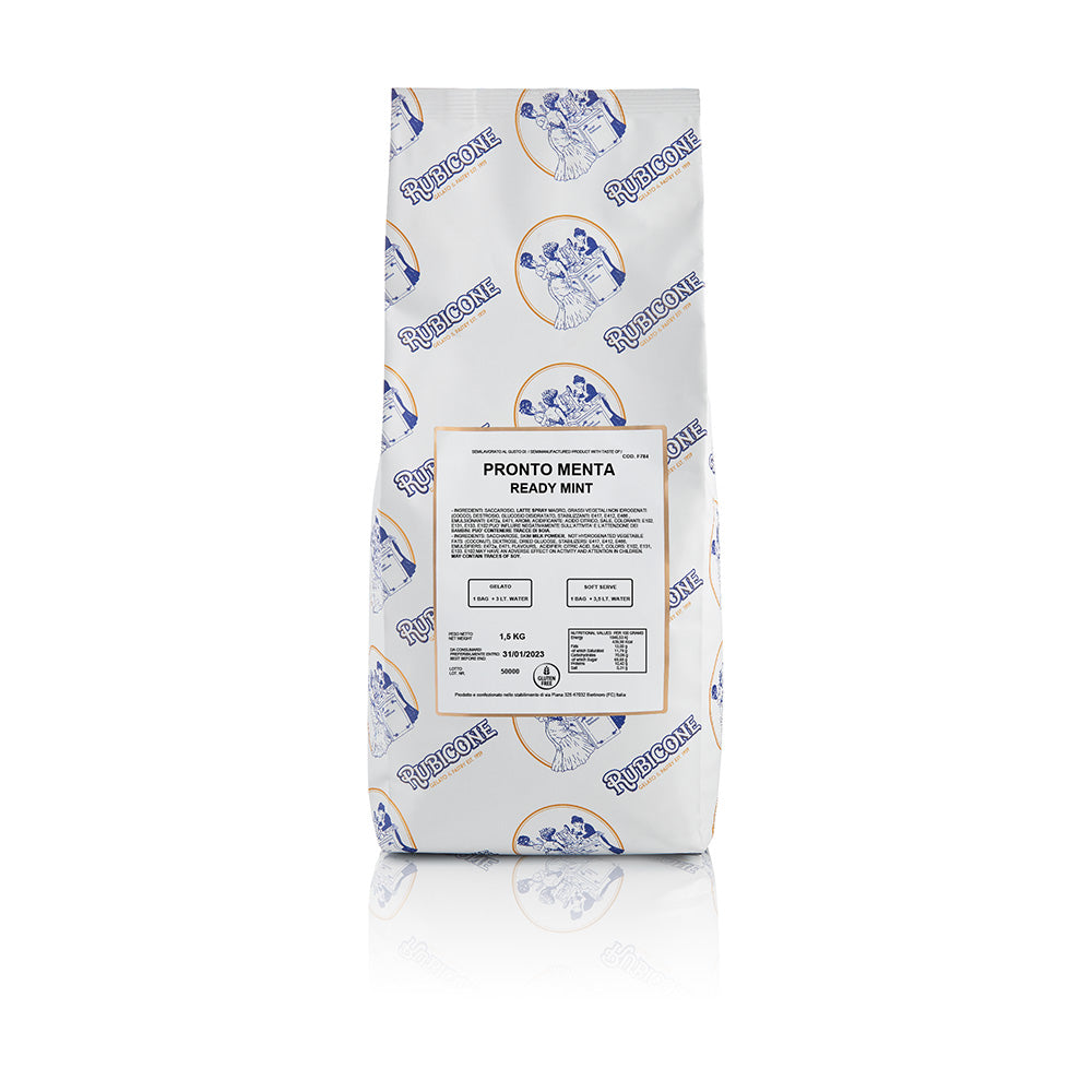 Mint Ready Creamy - Ready Base for Soft Serve and Gelato - 1.5 KG bag on a white background by Rubicone Canada