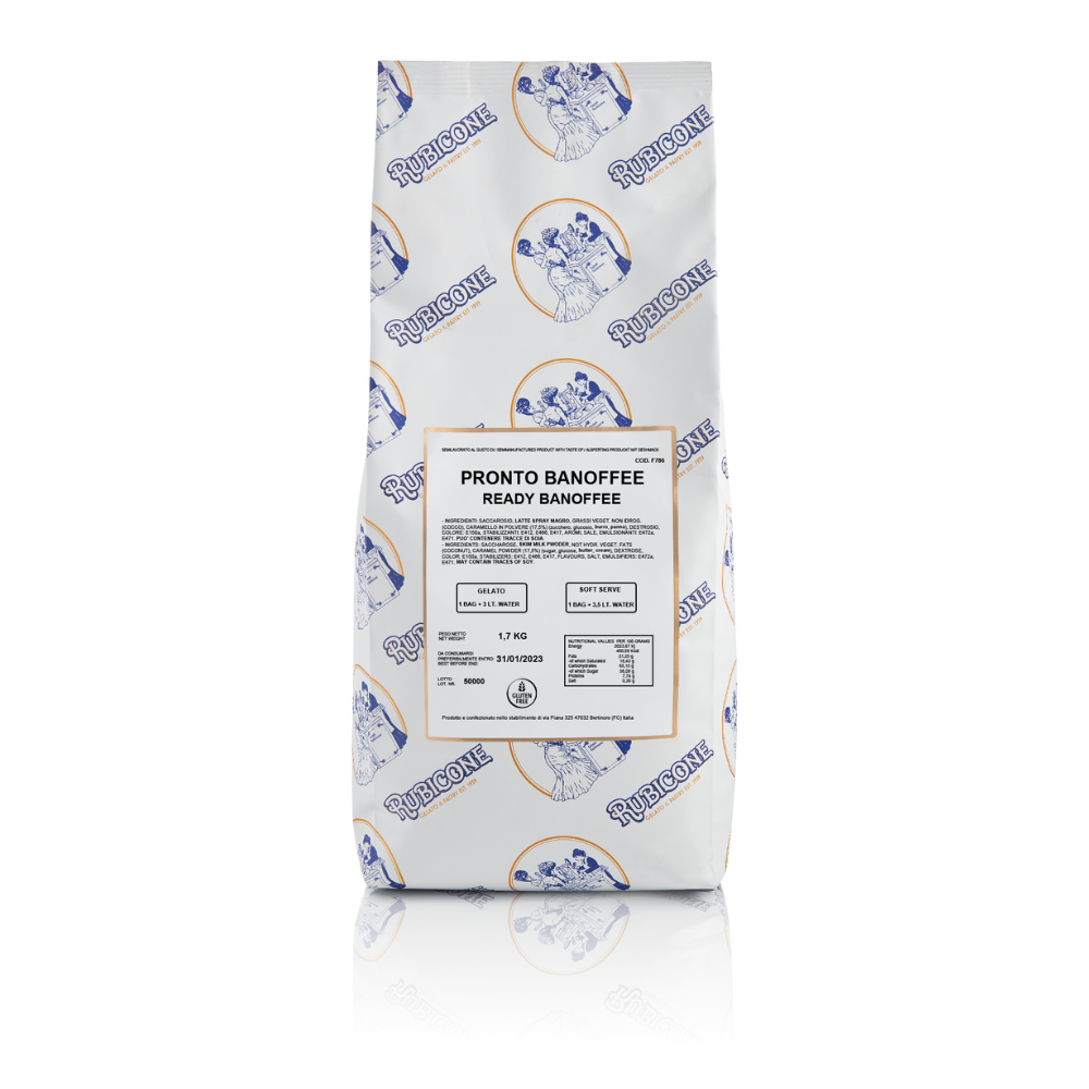 Banoffee Ready Creamy Base "Pronto Banoffee" 1.7 KG bag on a white background by Rubicone Canada