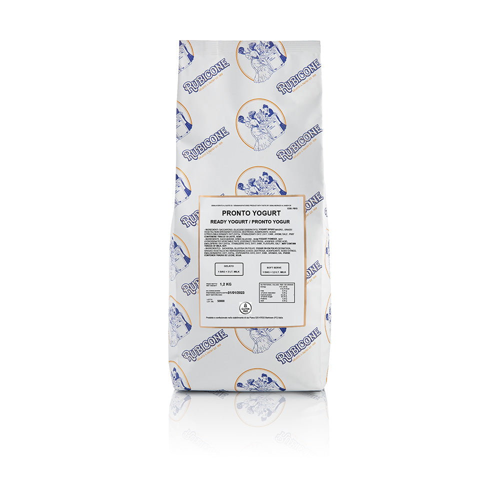 F815 Yogurt Ready Creamy Base for Gelato and Soft Serve - 1.2 KG bag on a white background by Rubicone Canada