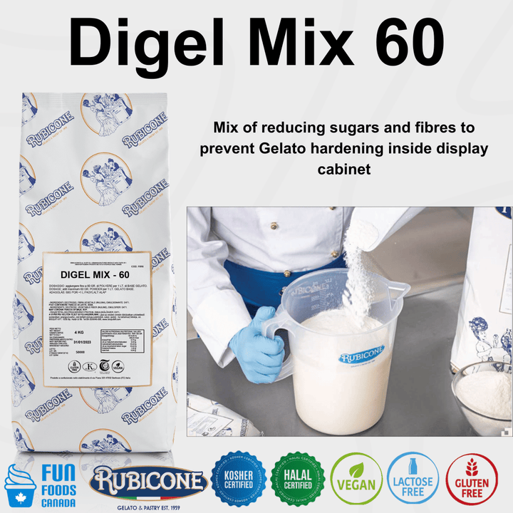 Rubicone Digel Mix 60 packaging with a person pouring it into a container, on a white background.