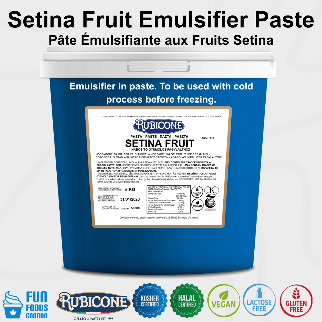 Setina Fruit Emulsifier Paste - Gelato Stabilizers & Improvers - 5 KG bucket - Rubicone Canada - Ships Free Within Canada on Orders Above CAD $199