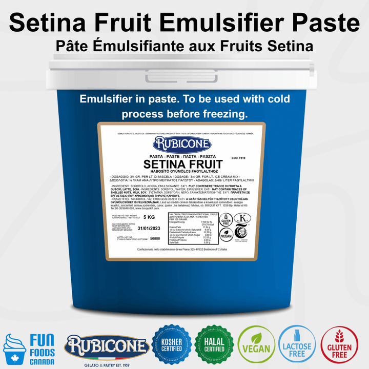 Setina Fruit Emulsifier Paste - Gelato Stabilizers & Improvers - 5 KG bucket - Rubicone Canada - Ships Free Within Canada on Orders Above CAD $199