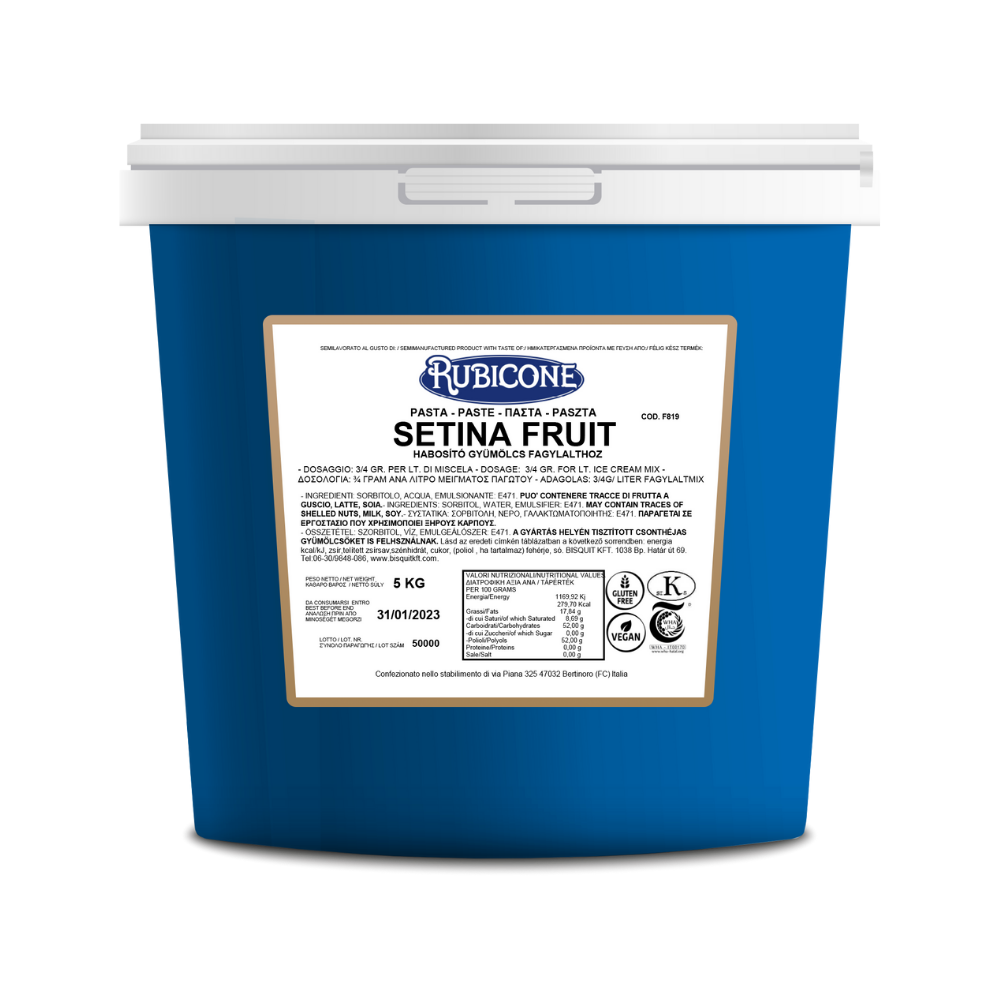 Setina Fruit Emulsifier Paste - Gelato Stabilizers - 5 KG bucket on a white background by Rubicone Canada