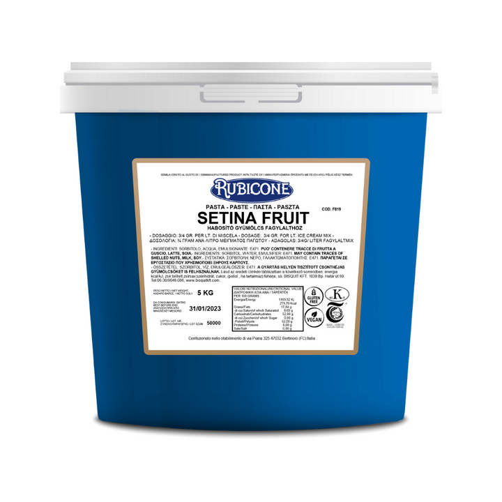 Setina Fruit Emulsifier Paste - Gelato Stabilizers - 5 KG bucket on a white background by Rubicone Canada