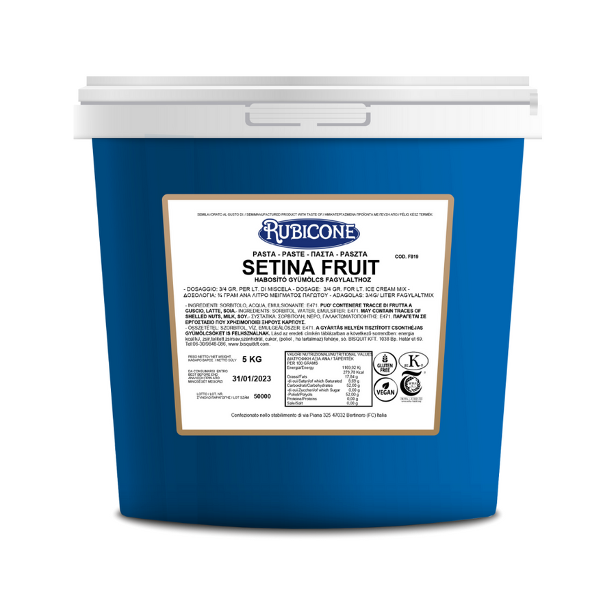 Setina Fruit Emulsifier Paste - Gelato Stabilizers - 5 KG bucket on a white background by Rubicone Canada