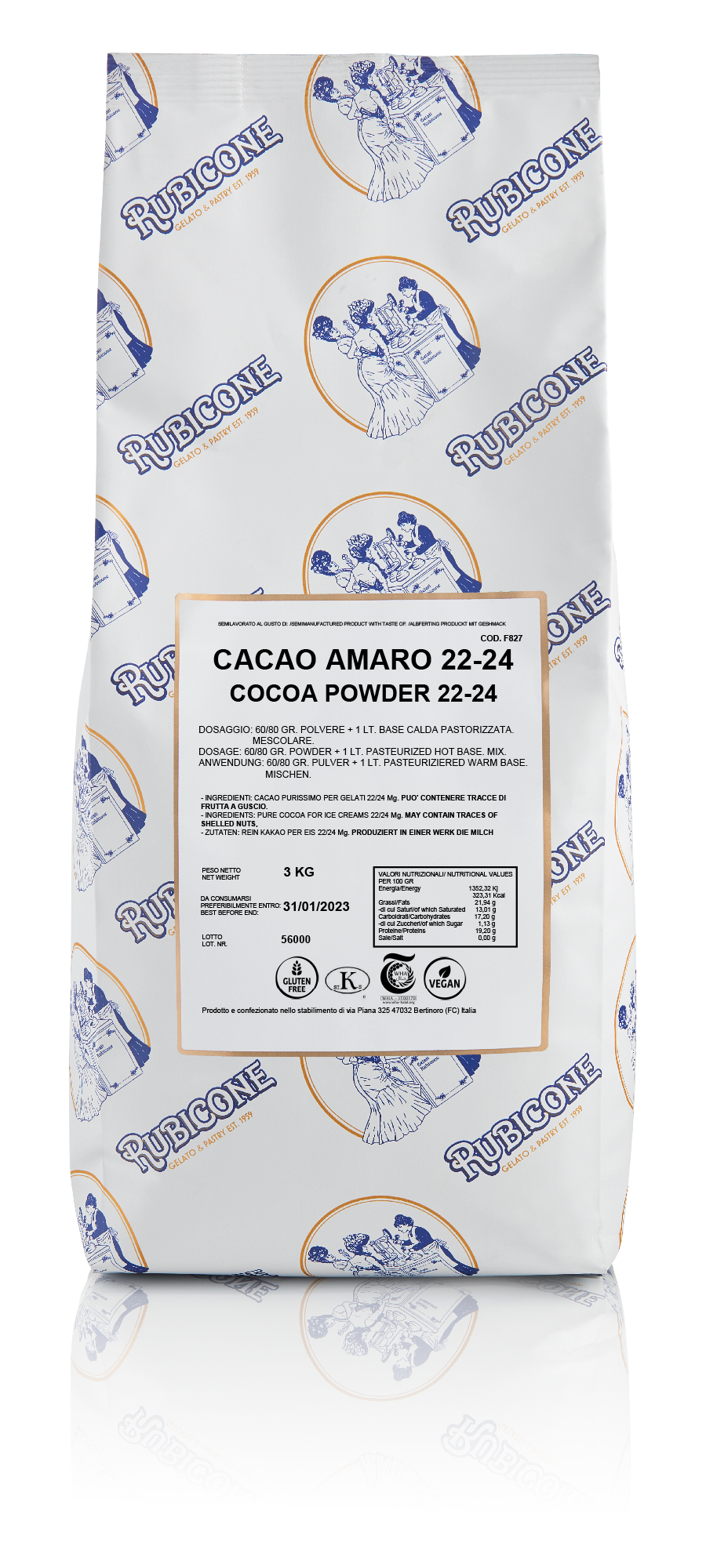 "PRE-ORDER" Cacao Amaro 22-24 - Gelato Bases - Chocolate Bases - Hot Process - Case of 4 x 3 KG bags - Rubicone Canada - Ships Free Within Canada on Orders Above CAD $199