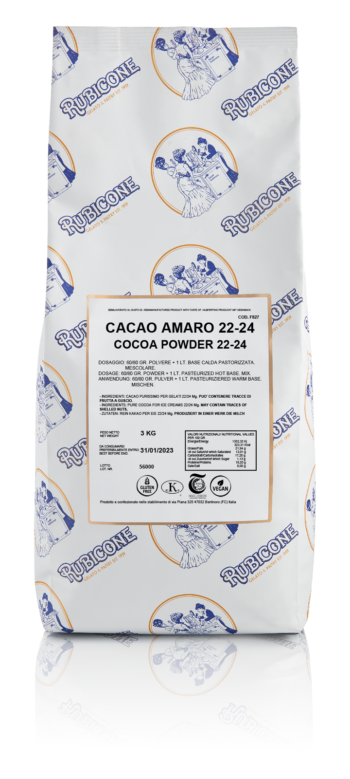 "PRE-ORDER" Cacao Amaro 22-24 - Gelato Bases - Chocolate Bases - Hot Process - Case of 4 x 3 KG bags - Rubicone Canada - Ships Free Within Canada on Orders Above CAD $199