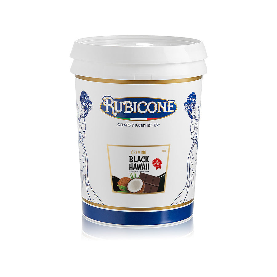 Rubicone Black Hawaii Spreadable Filling Cream (Black Hawaii Cremino), 5 KG Bucket on a white background