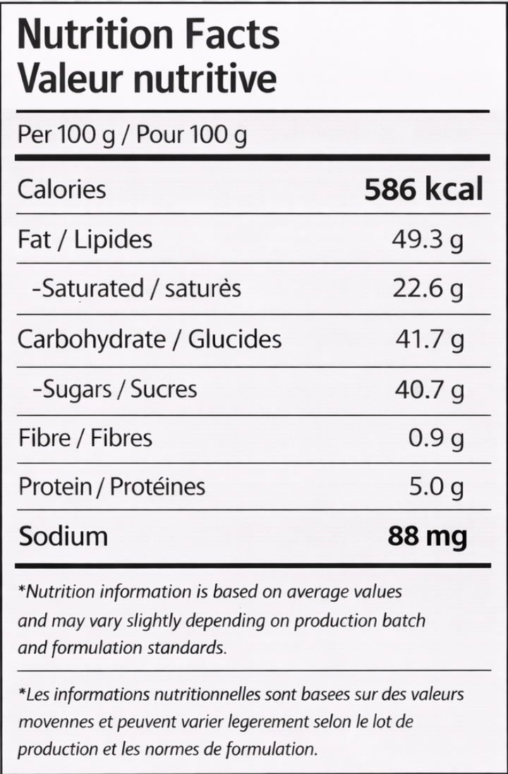 Nutrition facts label for F971 cremino pistachio