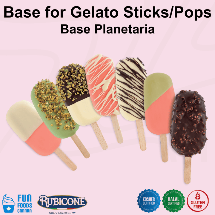 Rubicone Base Planetaria – professional gelato base for making gelato sticks and popsicles with smooth texture and structure. Kosher, halal and gluten-free.
