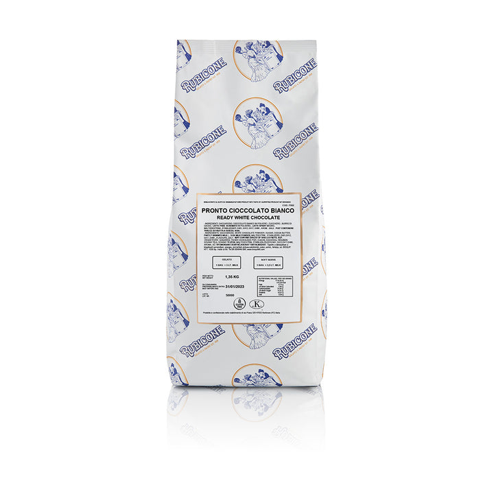 White Chocolate Ready Creamy 1.35 KG bag on a white background for gelato and soft serve by Rubicone Canada