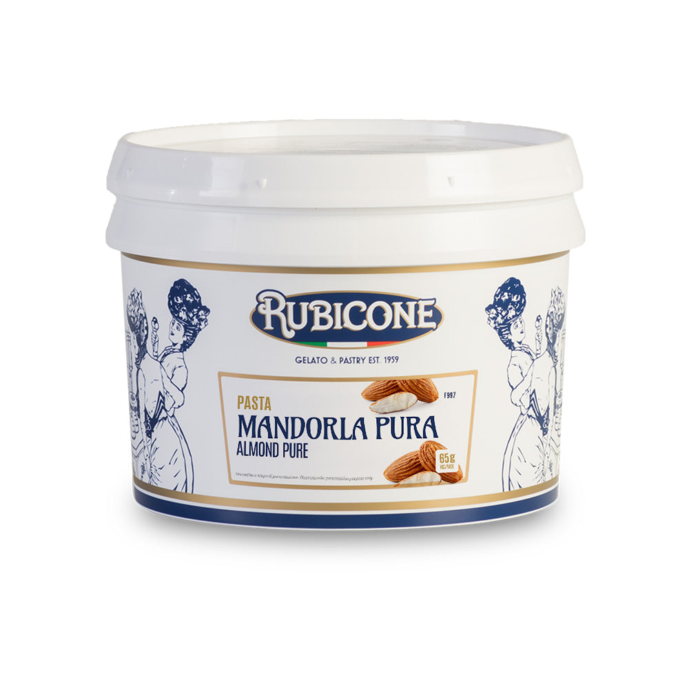Rubicone Pure Almond Paste 3 KG Bucket on a white background - Canadian distribution of Rubicone Gelato Products
