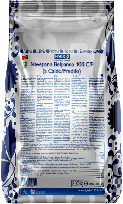 Fabri Canada - Fabbri Nevepann Belpanna 100CF (Hot/Cold Preparation), Base for Gelato and Ice Cream, 8 x 2.5KG (5.5lb) - Fabri Canada