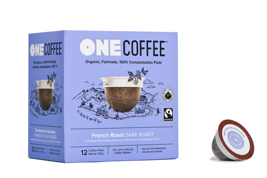 One Coffee - French Roast - Box of 18 Single Serve Pods | Fairtrade Organic - Dark Roast