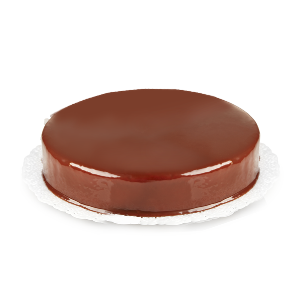 Caramel Mirror Glaze coated on top of a gelato cake 