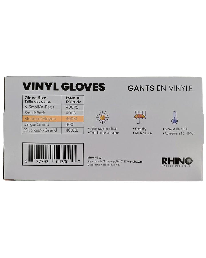 Rhino - VC4 - Clear Vinyl Gloves - Medium - 10 x 100 count