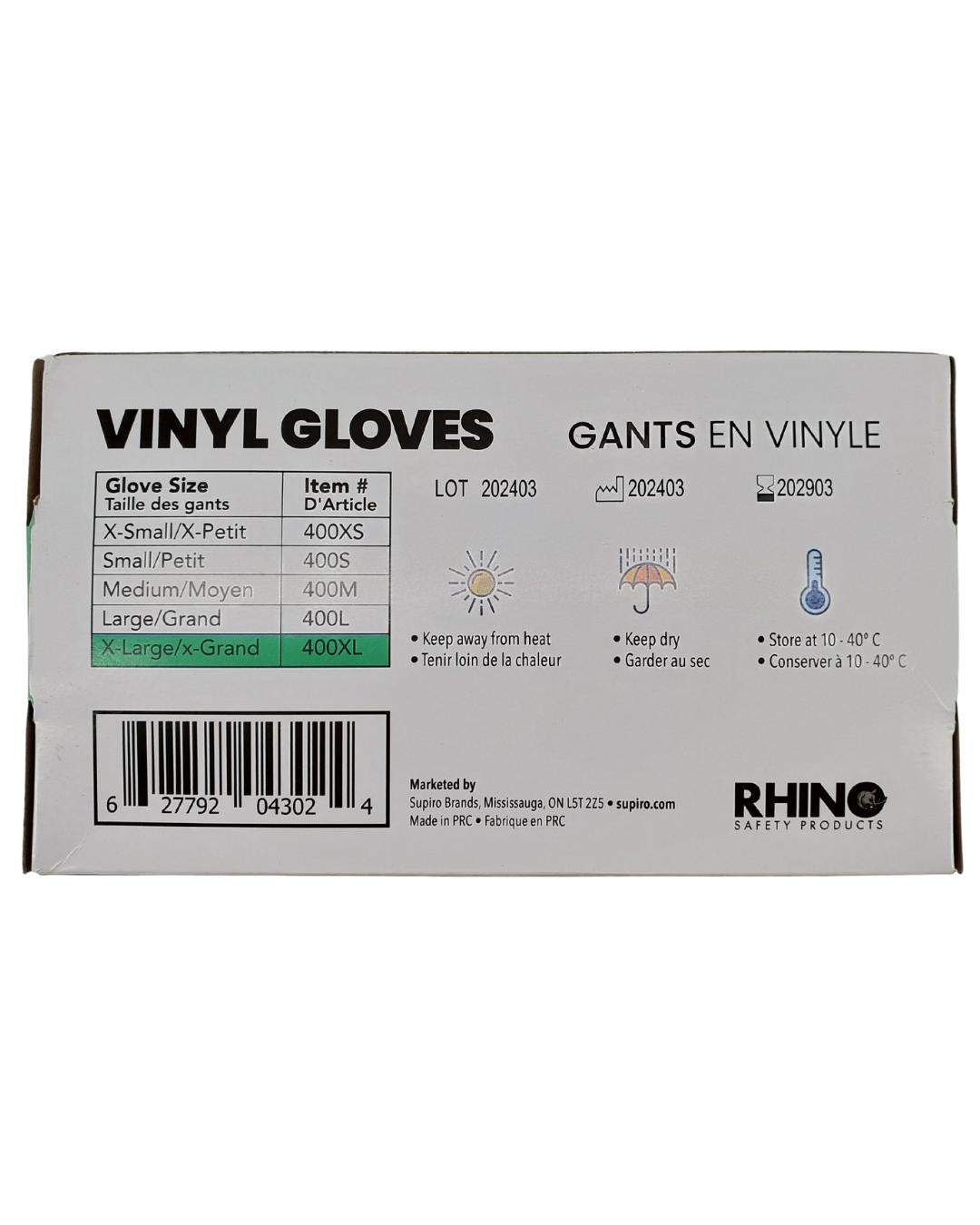 Rhino - VC4 - Clear Vinyl Gloves - Extra Large - 10 x 100 count