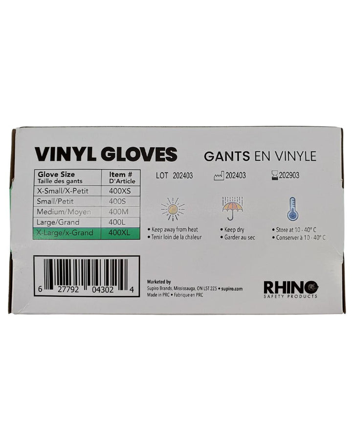 Rhino - VC4 - Clear Vinyl Gloves - Extra Large - 10 x 100 count