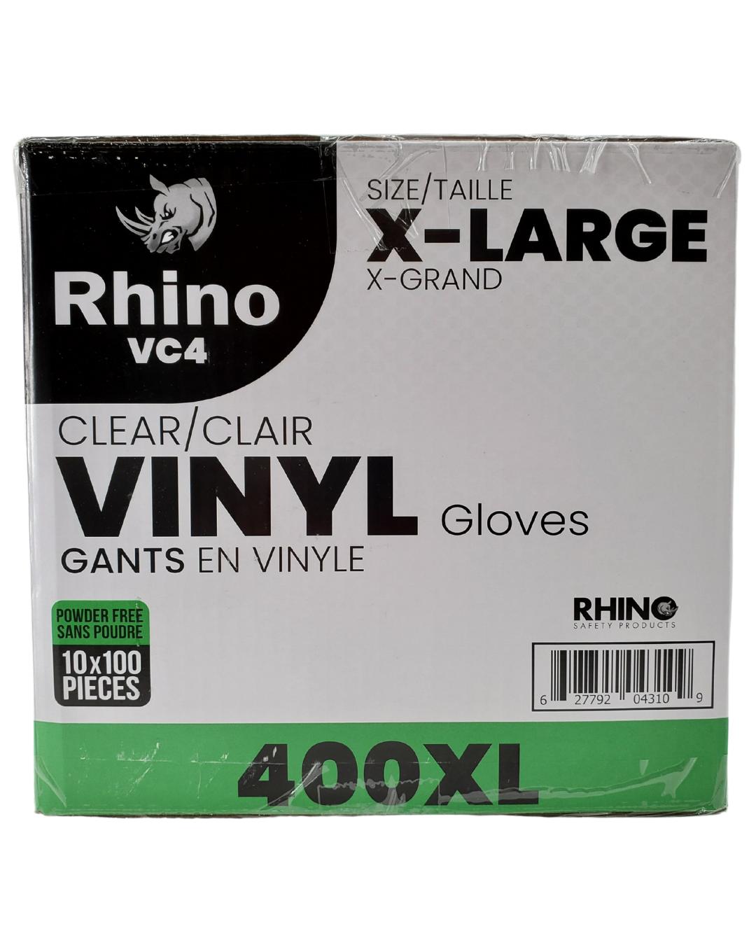 Rhino - VC4 - Clear Vinyl Gloves - Extra Large - 10 x 100 count
