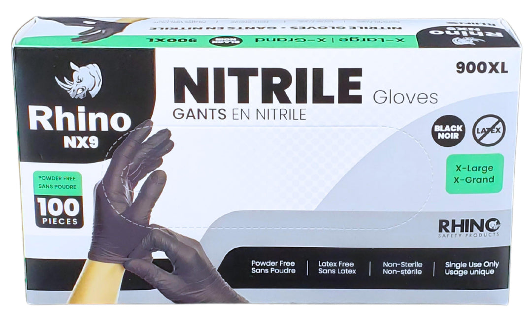 Rhino - NX9 - Black Nitrile Gloves - PF -  Extra Large - 900XL