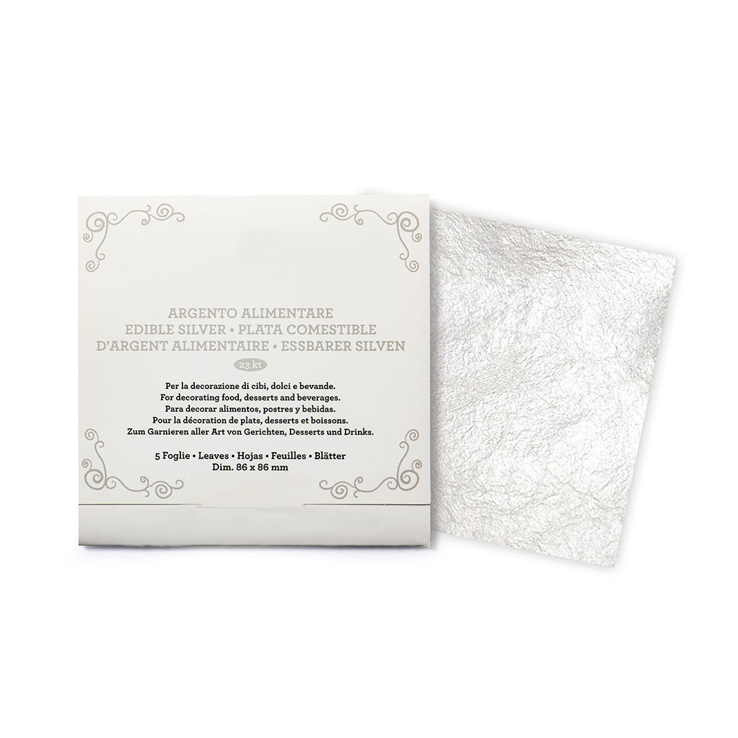 Edible Silver Leaf – Genuine 23K Sheets (86mm Square, Pack of 5) - Canadian Distribution - Ships Free Within Canada on Orders Above CAD $199