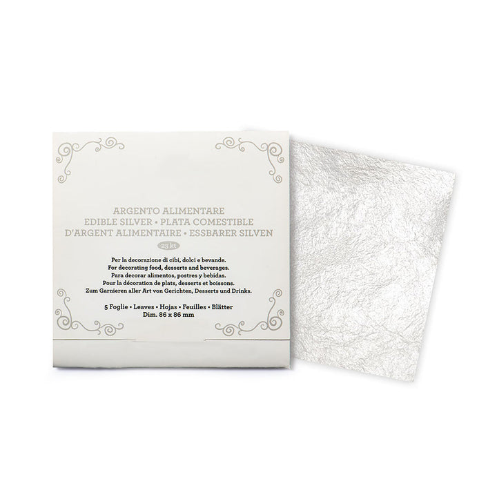 Edible Silver Leaf – Genuine 23K Sheets (86mm Square, Pack of 5) - Canadian Distribution - Ships Free Within Canada on Orders Above CAD $199