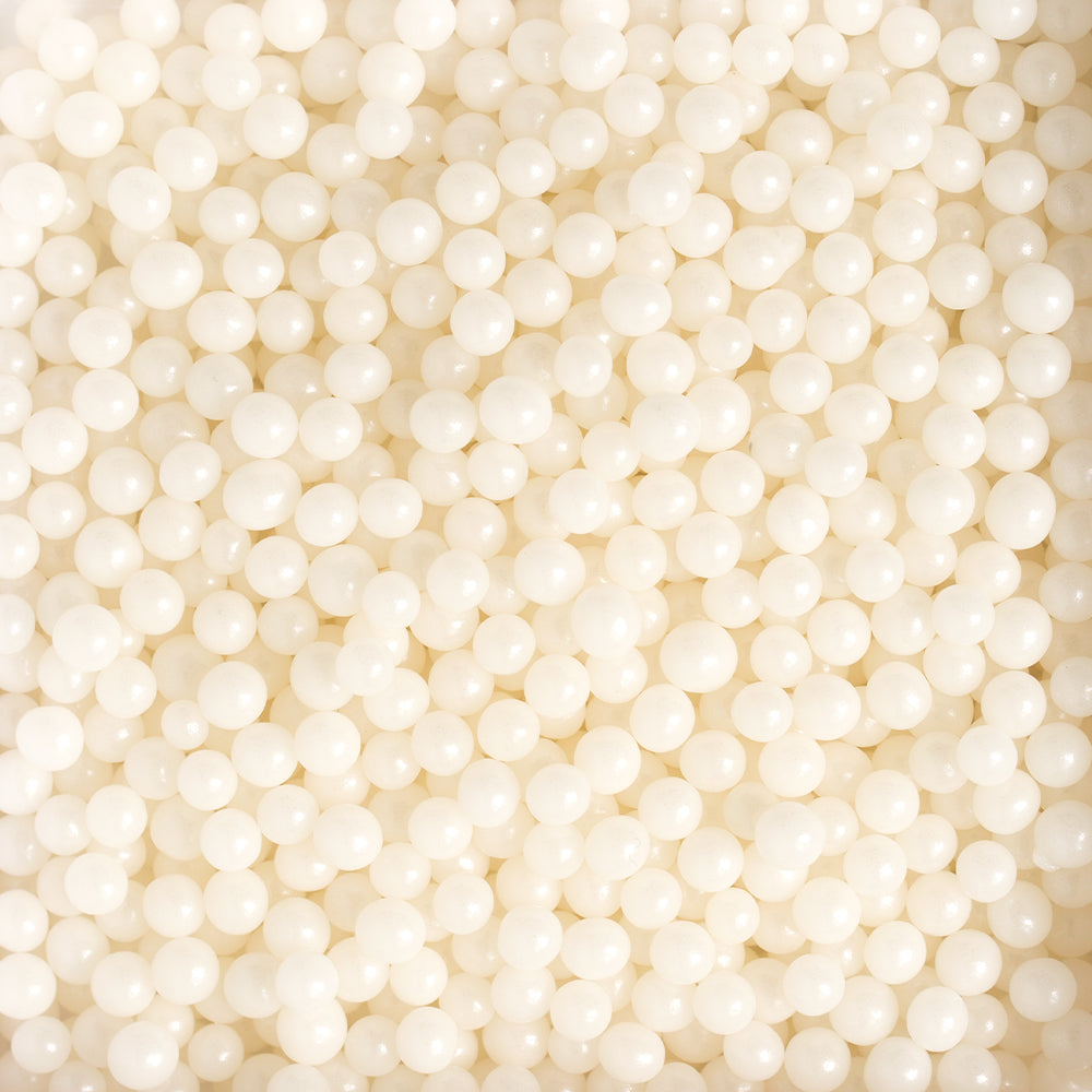 Shiny White Sugar Pearls, 5mm - Canadian Distribution - Ships Free Within Canada on Orders Above CAD $199